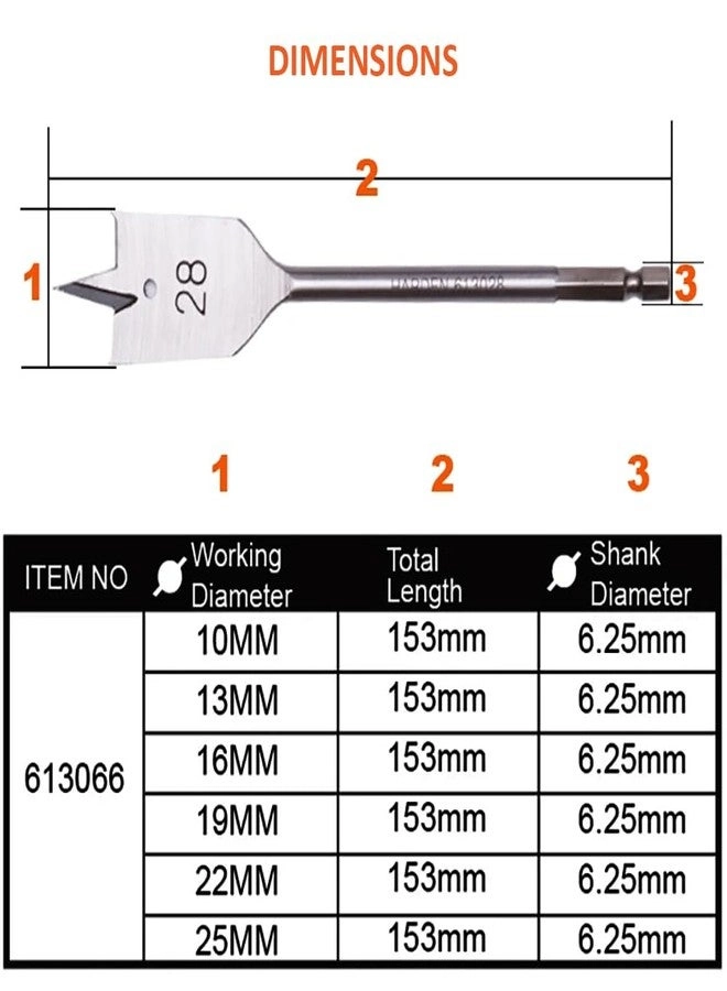 Flat Wood Spade Drill Bit - 6Pcs