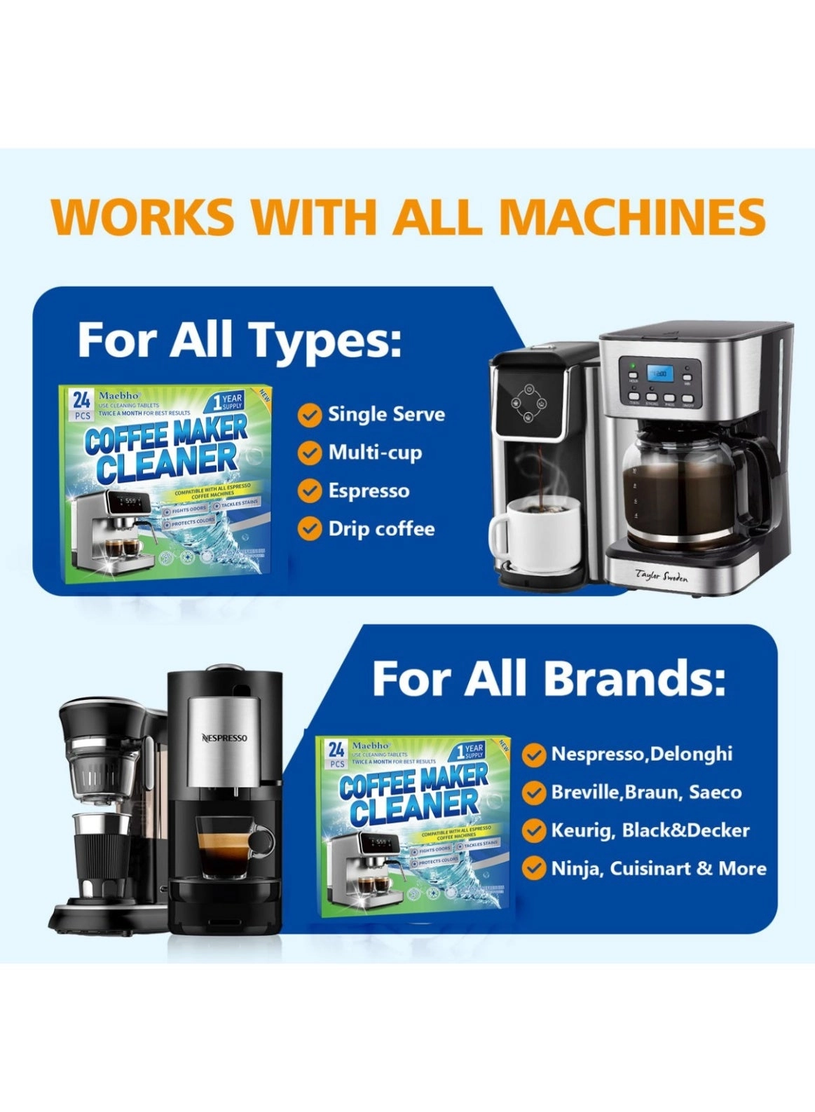 Coffee Maker Cleaner Tablets - 24-pack 1-Year Supply