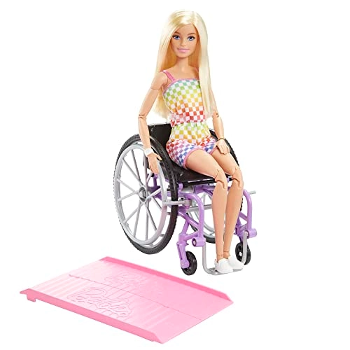 Barbie Fashionistas - Blond Hair Rainbow Dress Wheelchair & Ramp