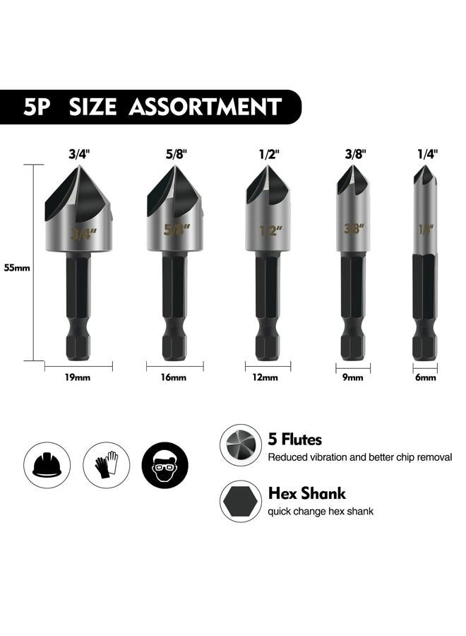 CDB-5PCS - High Speed Steel 5PCS 1/4 3/8 1/2 5/8 3/4 inch