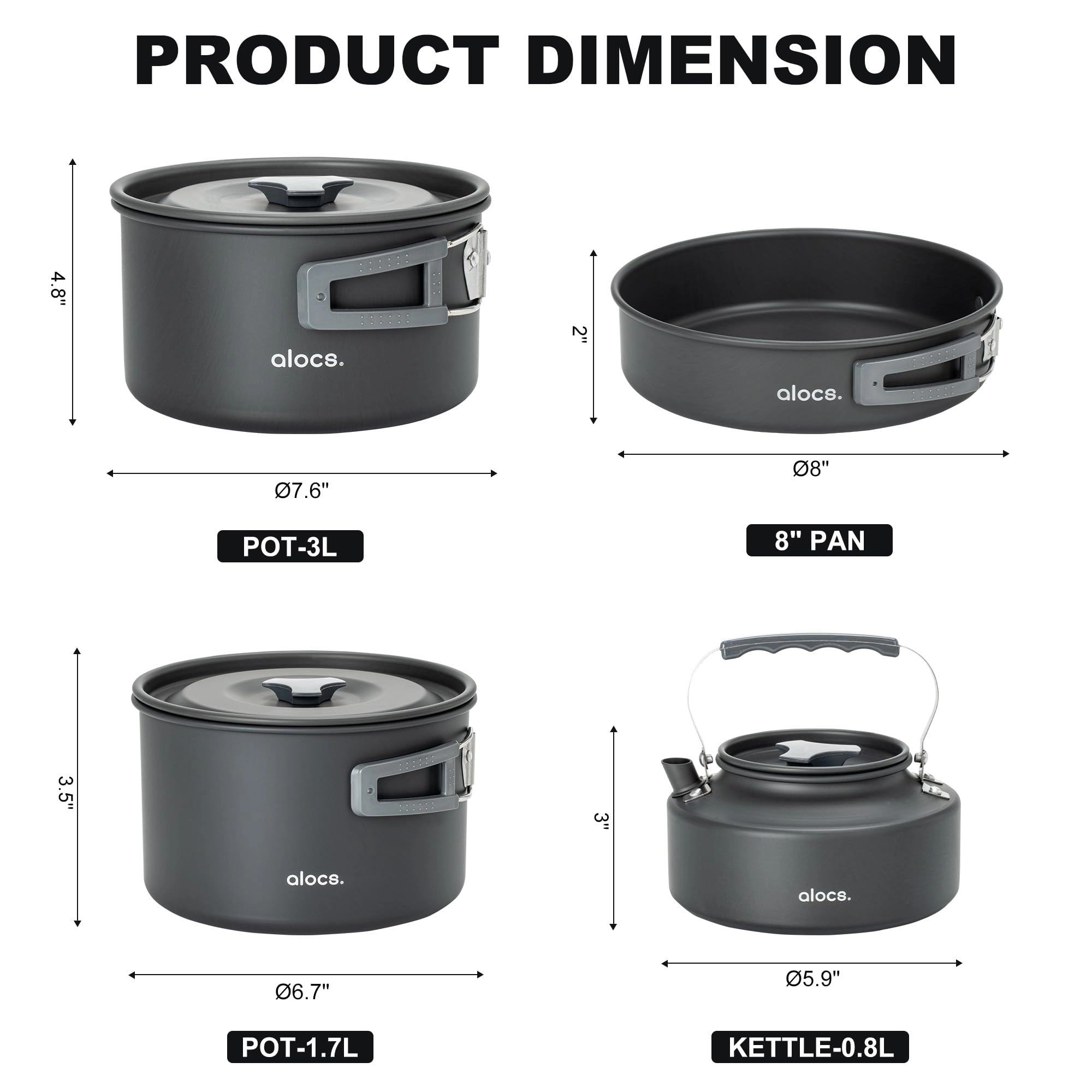 Camping Cookware set - 1.7L 3L 0.8L