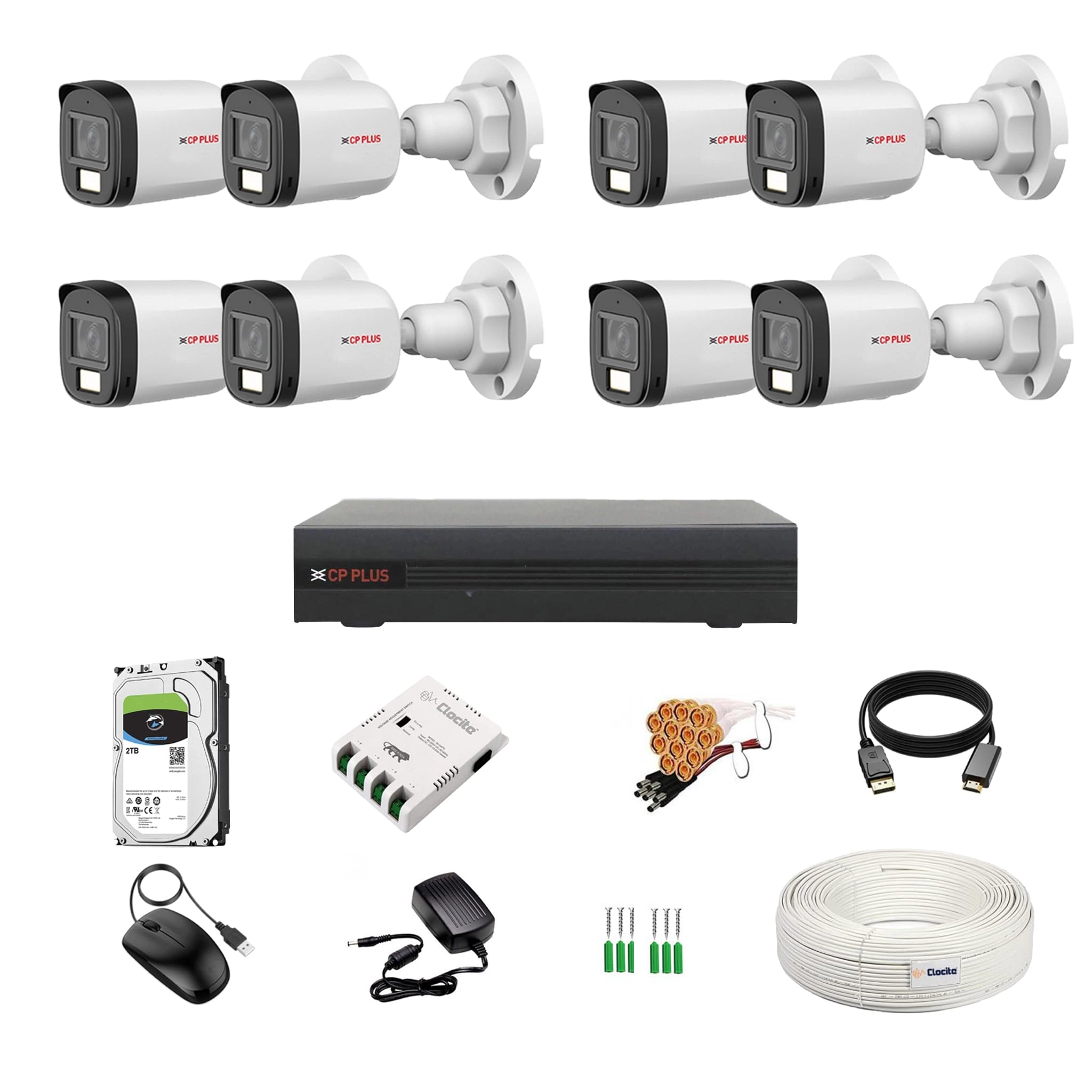 8 Channel DVR + 2.4 MP Camera + HDD - 2 TB + 8 Ch SMPS + CCTV Cable + HDMI+BNC/DC Set