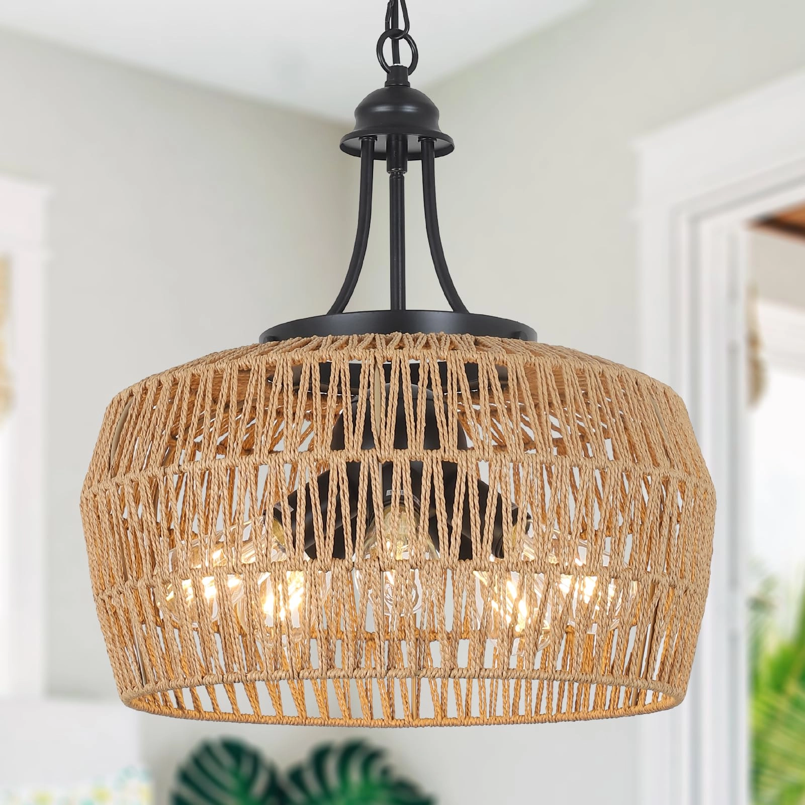 Rattan Chandelier - 19.7 to 80(MAX) inches