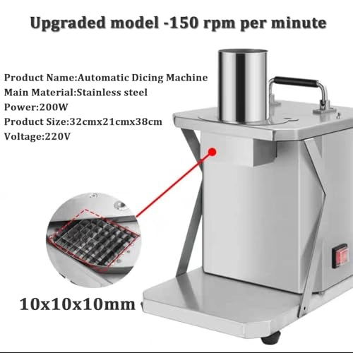 Commercial Vegetable and Fruit Dicer Machine - 10mm 200W Stainless Steel