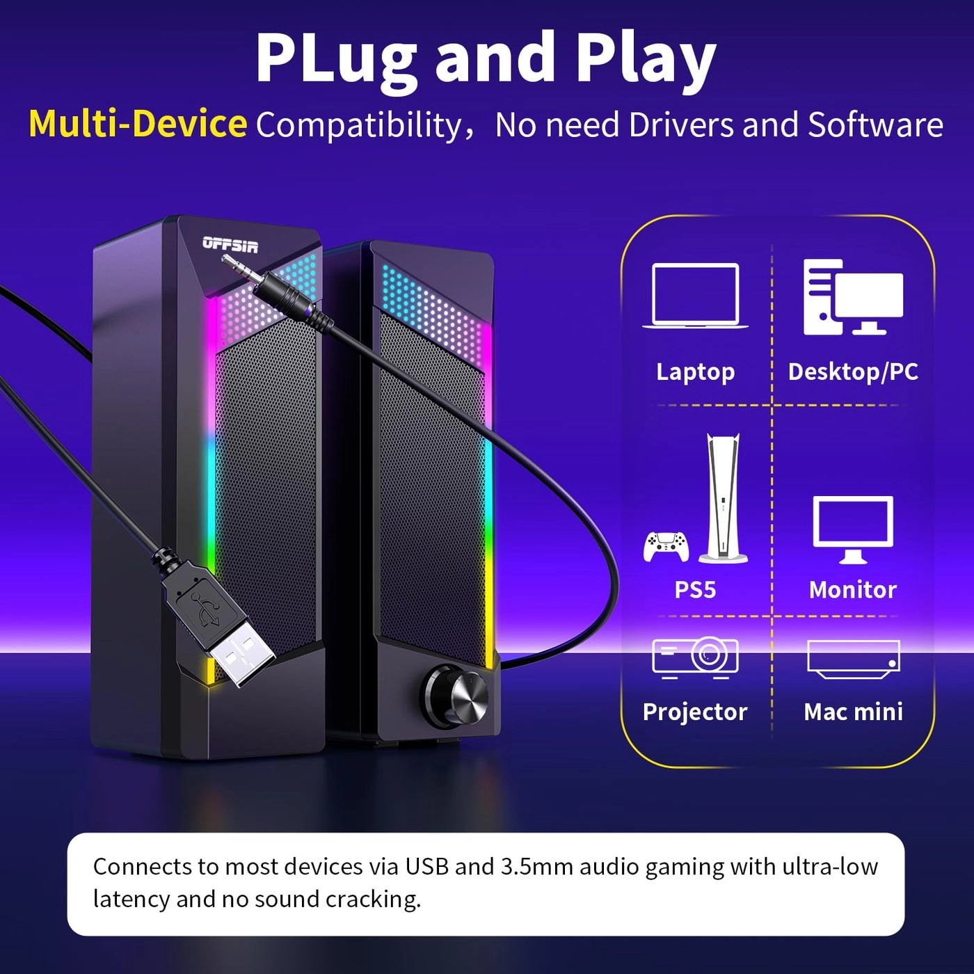Computer Speakers - 2 in 1 RGB USB Powered