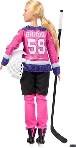 Barbie PWHL 2025 Fashion Doll - Pink, Purple & Teal Hockey Jersey Hockey Stick Puck Helmet Ages 3+