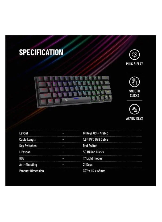 61 Keys Pudding Mechanical Keyboard - EN/AR Wired