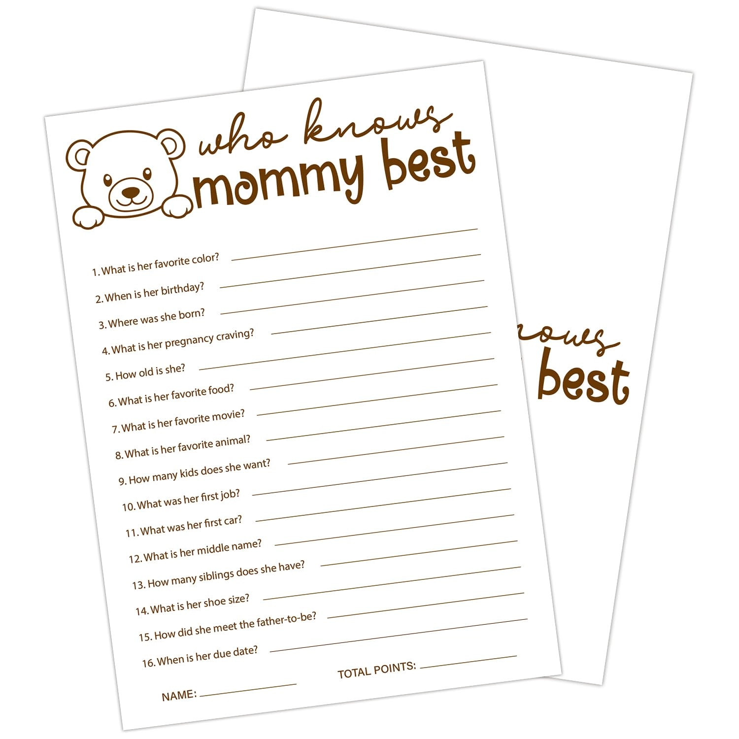 Baby Shower Games - English Adult 30pcs