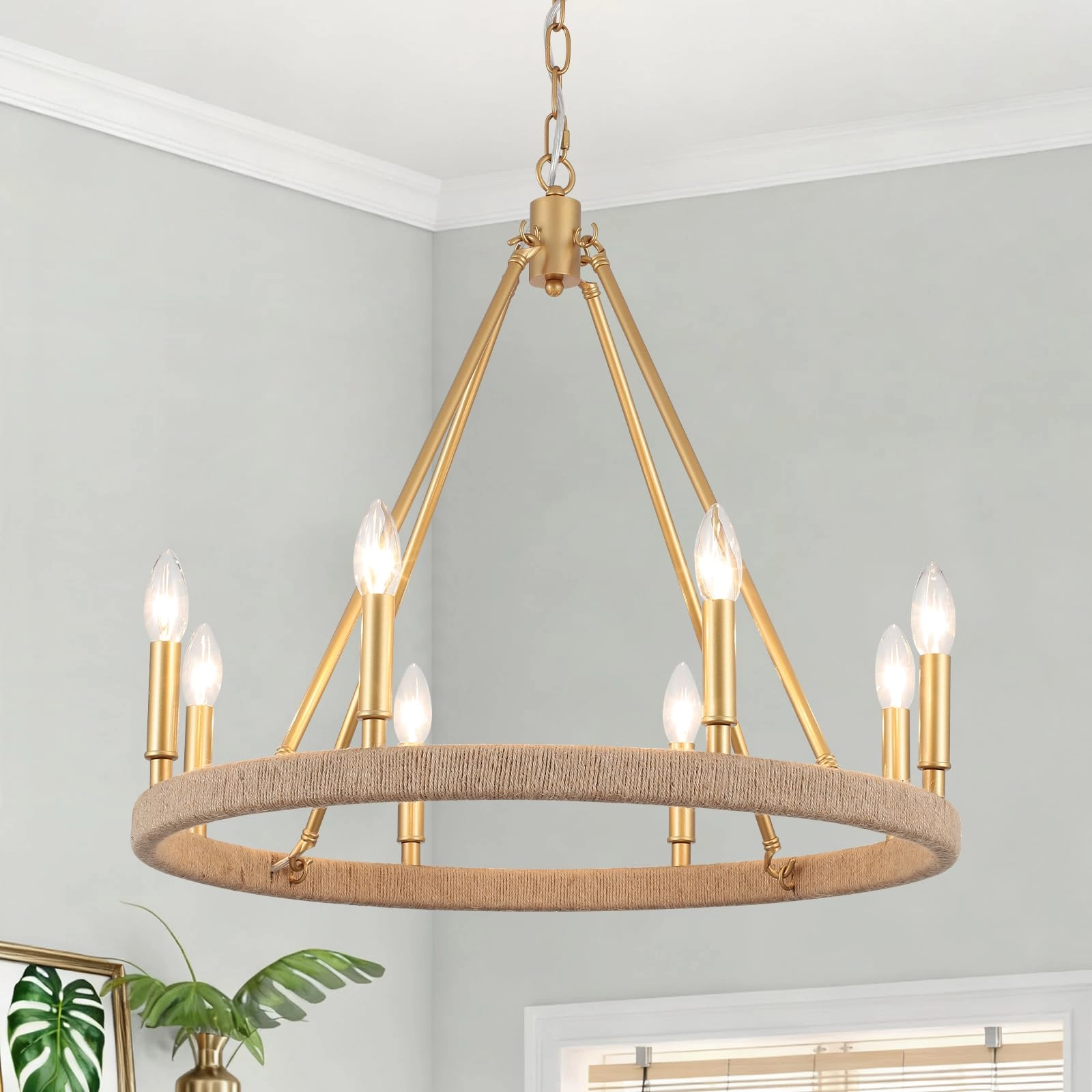 ZJVAIVE Wagon Wheel Chandelier - 12-Light Gold 28"