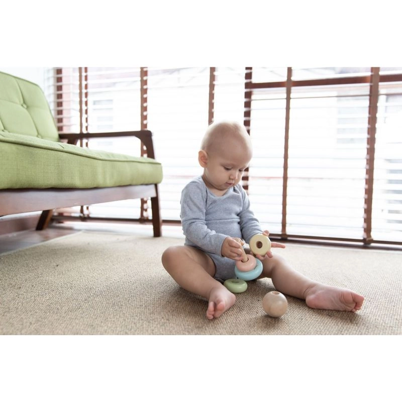 First Stacking Ring - 3 + 1 base, 3 wooden rings and 1 ball