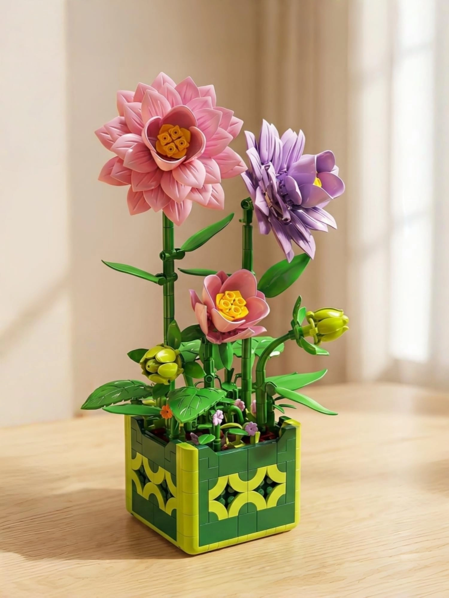 ColorSavvy Dahlia Potted Flower Building Blocks Set - 609 pcs Floral