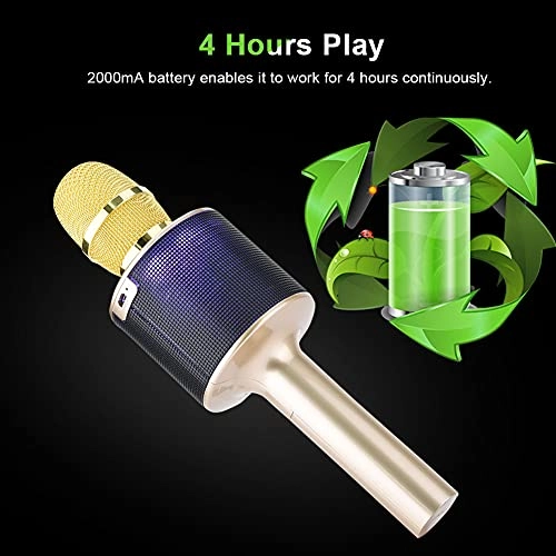 Karaoke Bluetooth Microphone - 4 Hour Playtime TF Card Slot RGB LED Lights