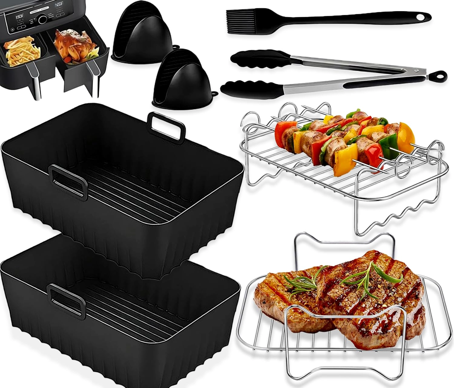 Timyca Air Fryer Accessories - silicone stainless steel 8 Pcs