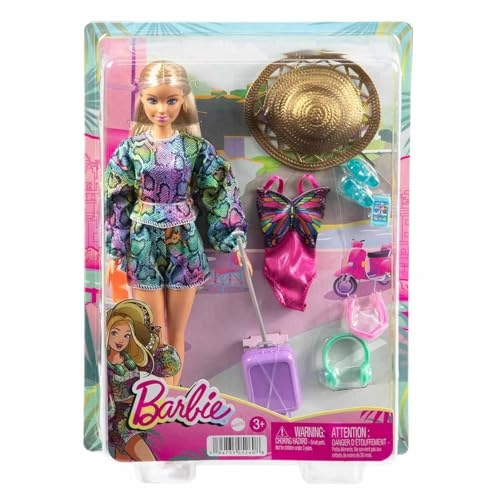 Barbie Holiday Fun Doll - 12 inches Blonde Highlighted Hair Travel Tote & Hat Ages 3+