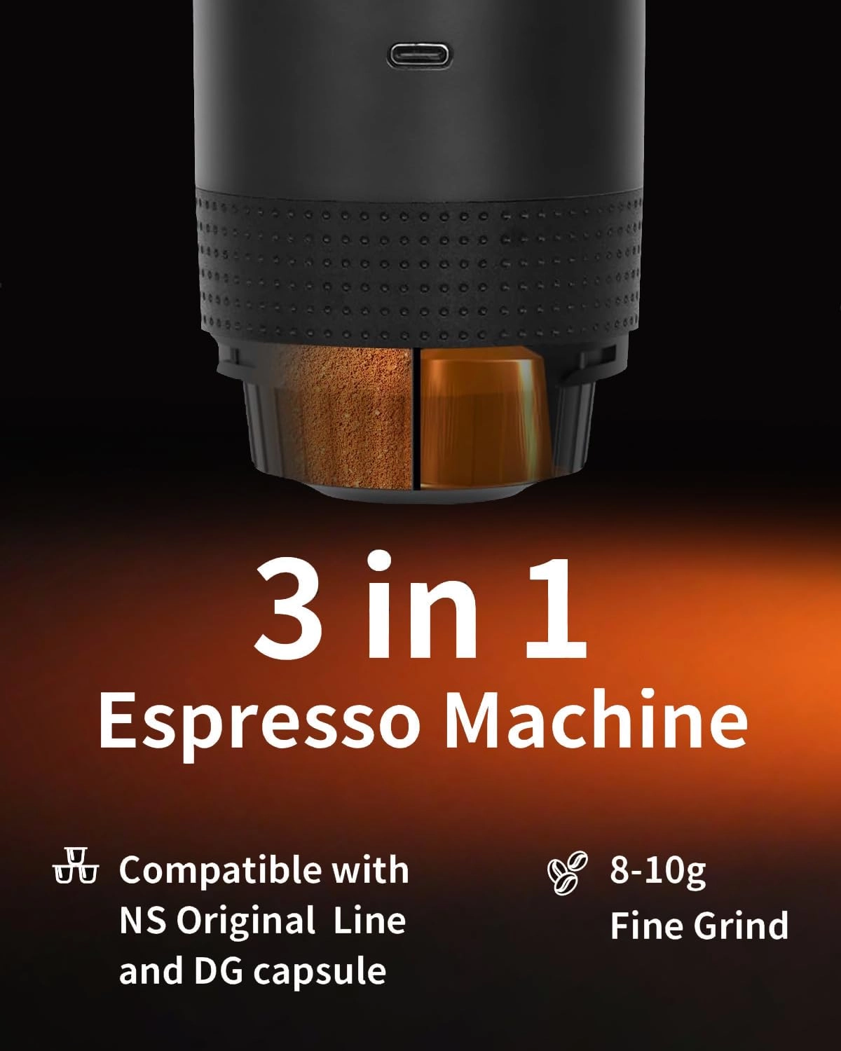 Portable Electric Espresso Machine - 60 Milliliters Ground Coffee & NS Capsules