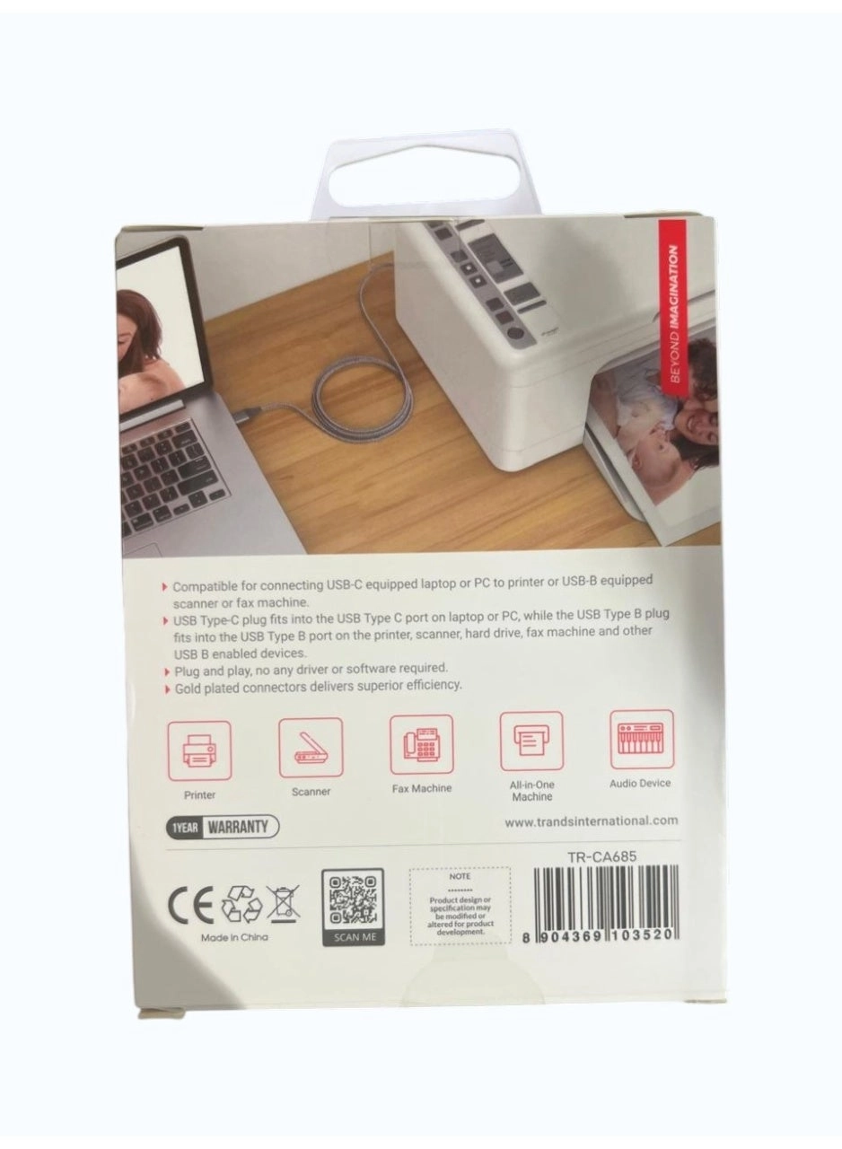 Standard Cable USB-B to USB-C 1.8m Braided