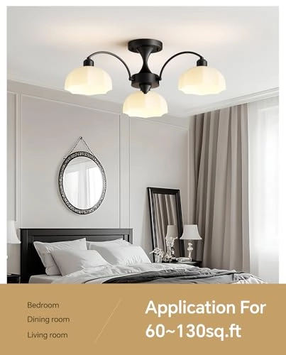 Milk Glass Chandelier - 3- Light Black