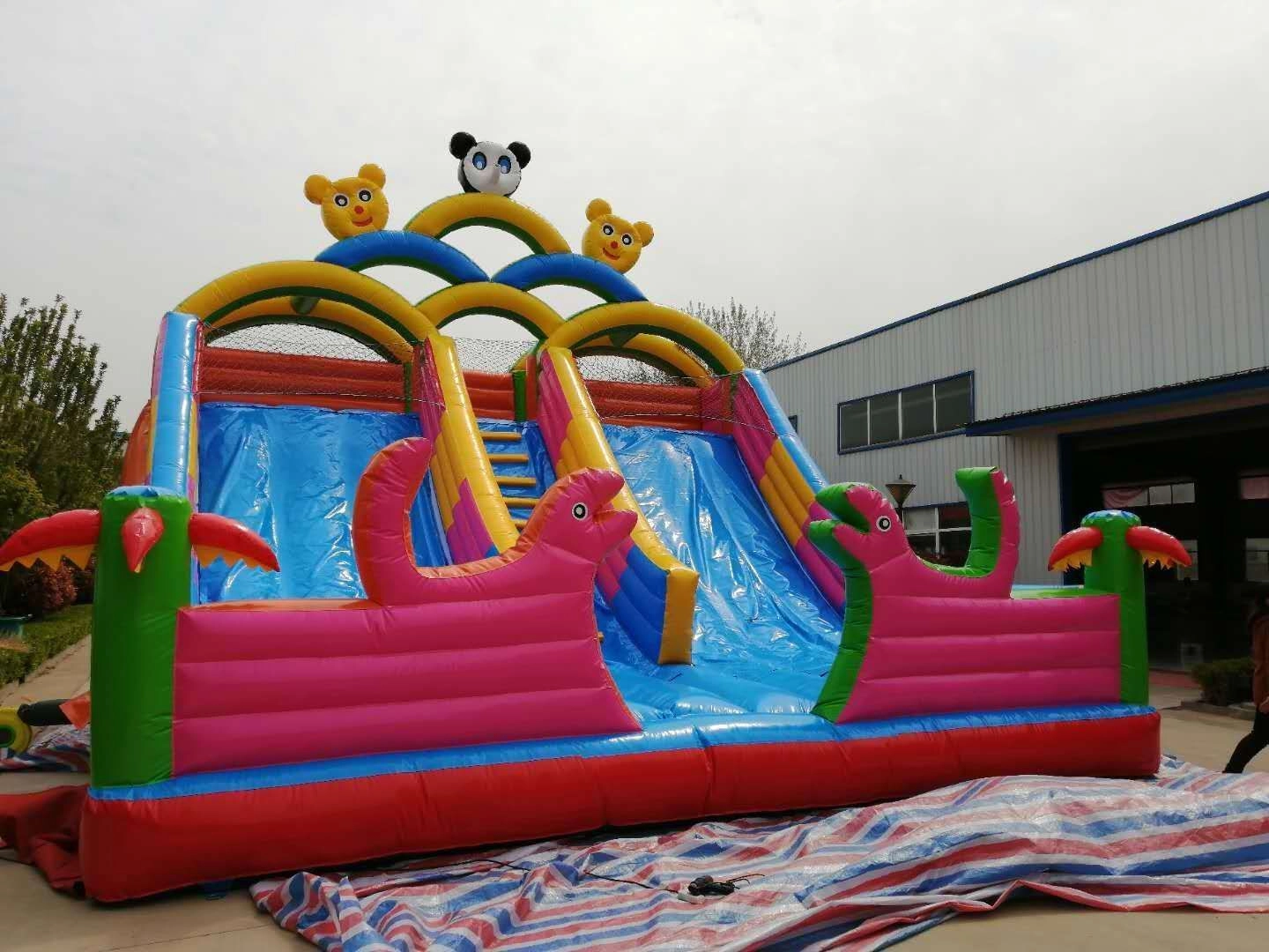 Jungal Bear Bouncy Castle - Double Slide Multi Colour