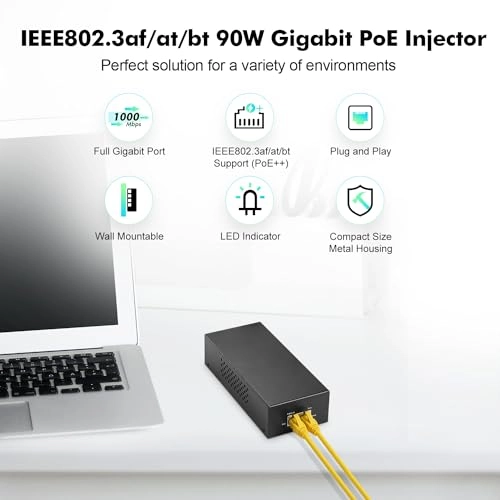 2.5 Gigabit PoE+ Injector - 48V 90W 2 802.3af/at/bt 100/1000/2500Mbps