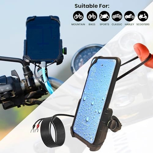 Motorcycle Phone Holder - USB 3.0 Charger 360° Red