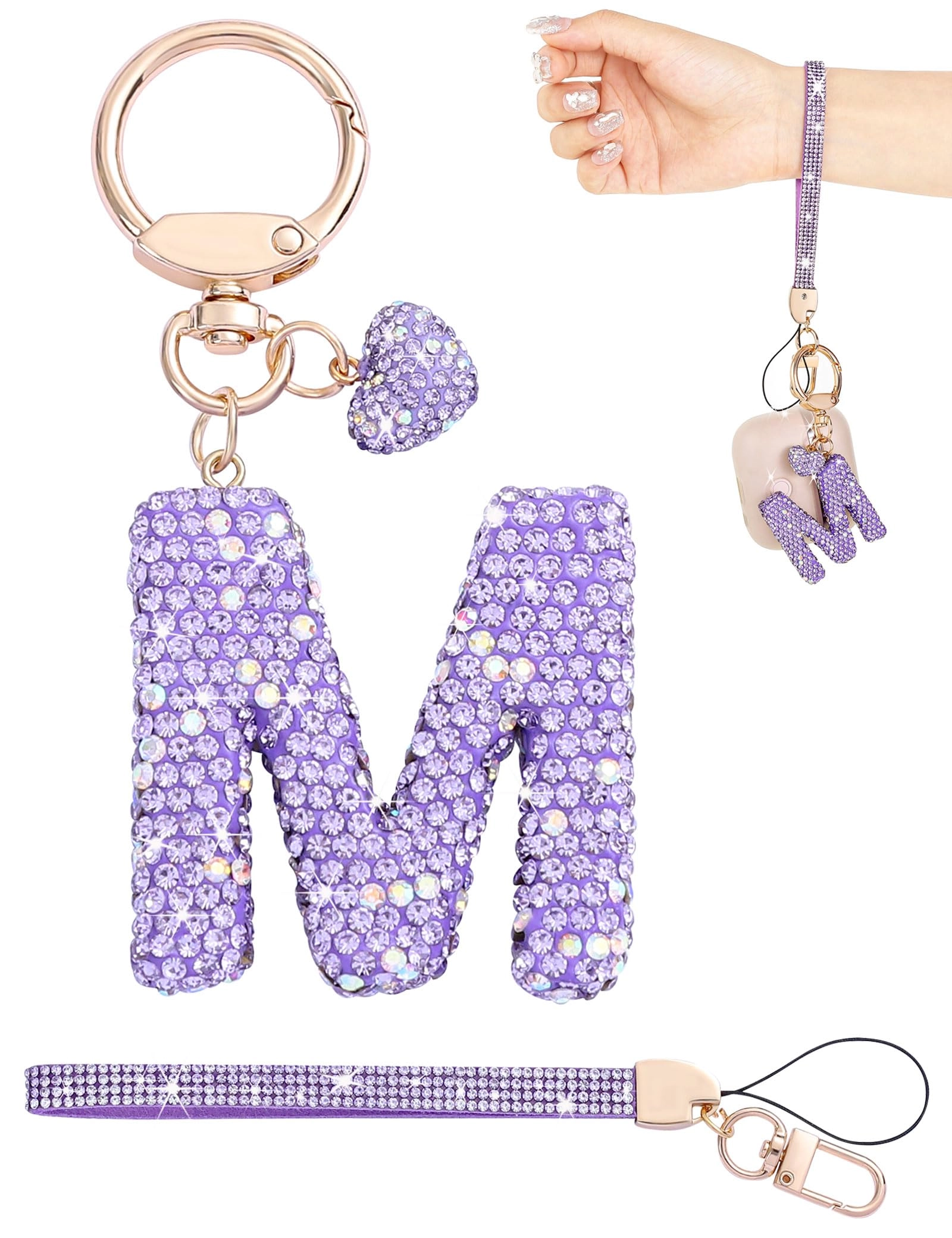 Initial Keychain - L Purple Rhinestone