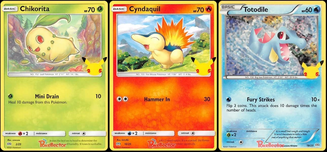 Pokémon Chikorita Cyndaquil Totodile - 25th Anniversary McDonald's Exclusive Promo Lot 3 pcs