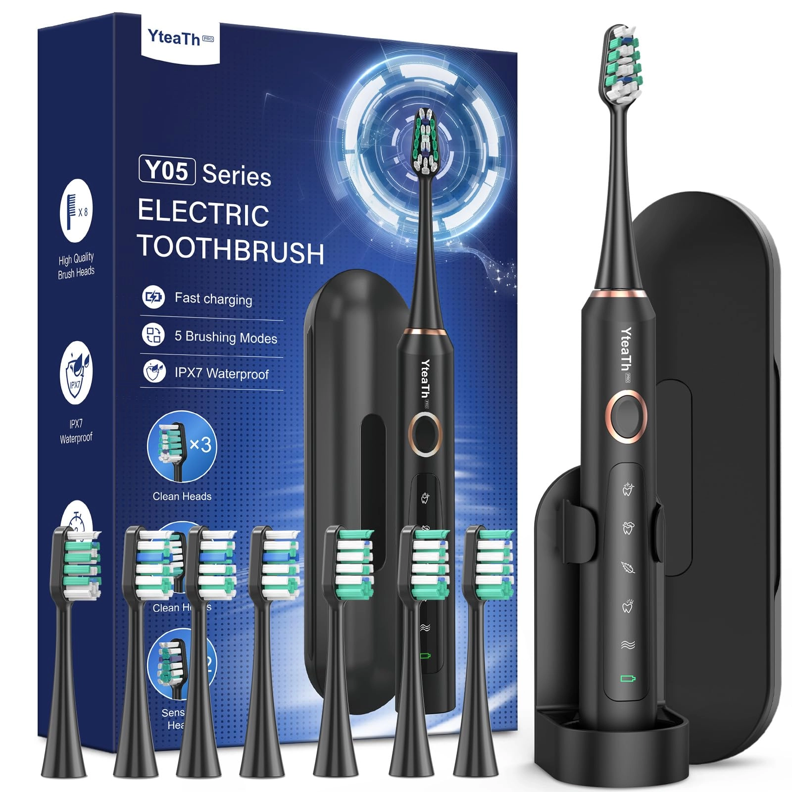 Y05U - 8 Toothbrush Heads 90 Days Battery Life 5 Brushing Modes