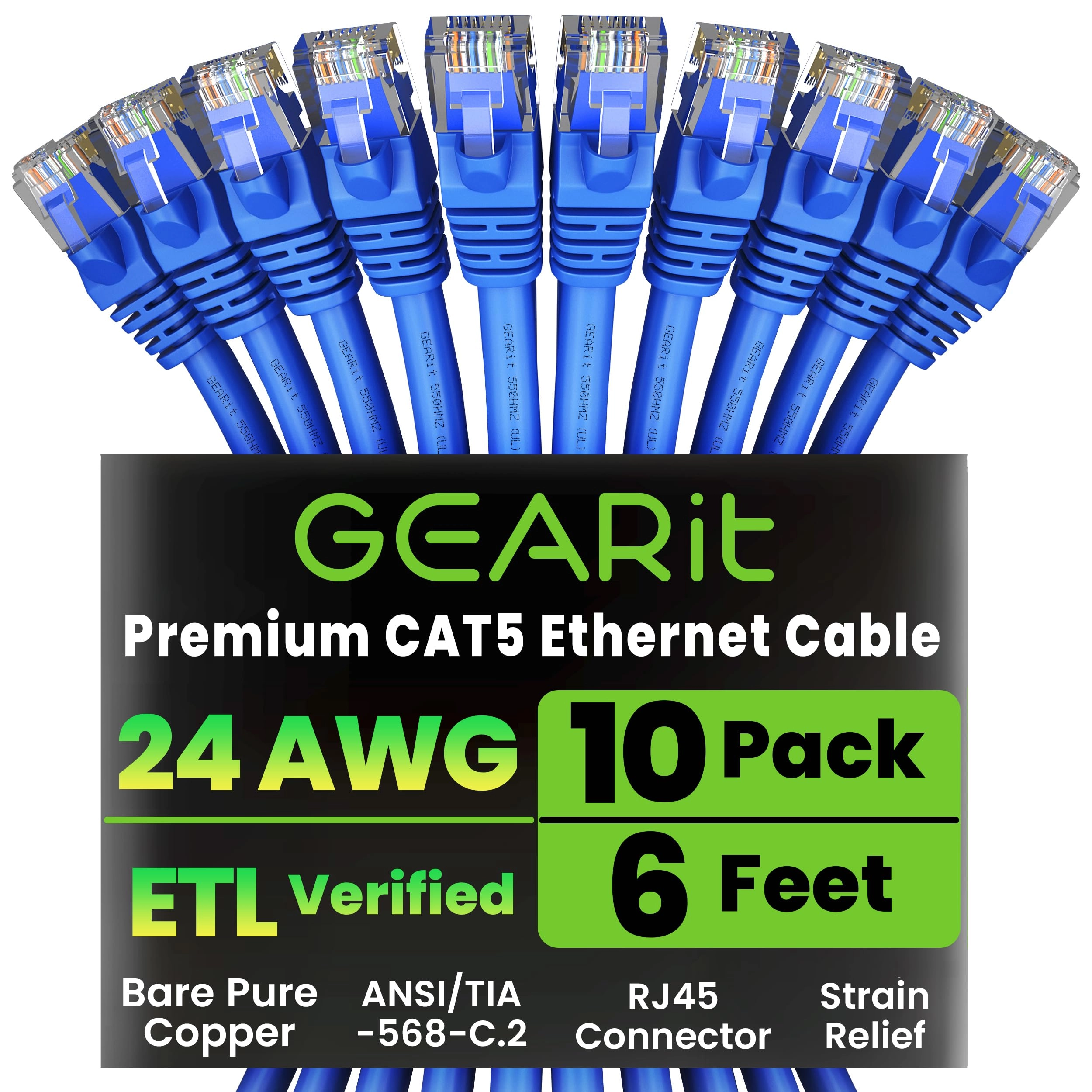 GEARit Cat5e Ethernet Patch Cable - 6 Feet (10-Pack)