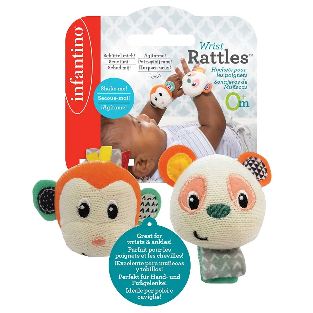 Wrist Rattles - Suitable for 3 to 9 mo Monkey/Panda