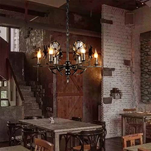 Industrial Candle Chandelier - 6-Light Black Iron