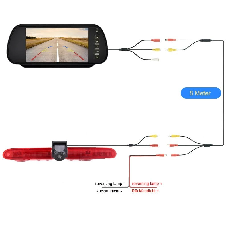 rear view camera - Night vision 628 x 586 pixels + rear view mirror - 7 Inches