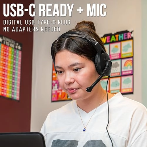 USB-C Classroom Headphones with Microphone - Wired Headphone Pack