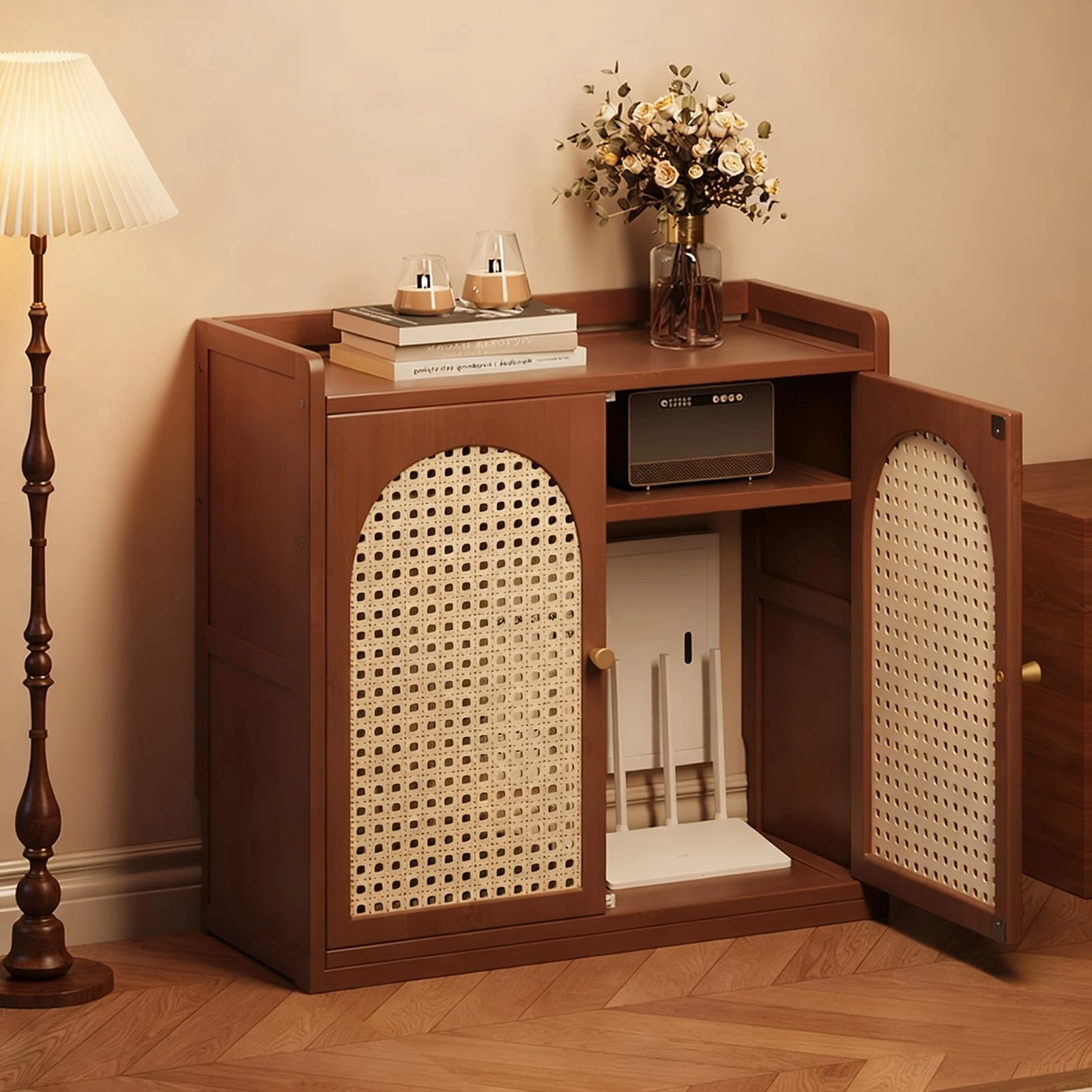 Generico WiFi Router Cabinet - Bamboo 67x59x25cm