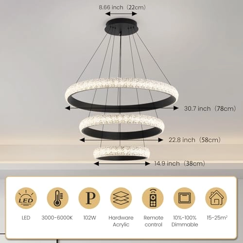 Modern LED Chandelier - 3000K-6000K Dimmable