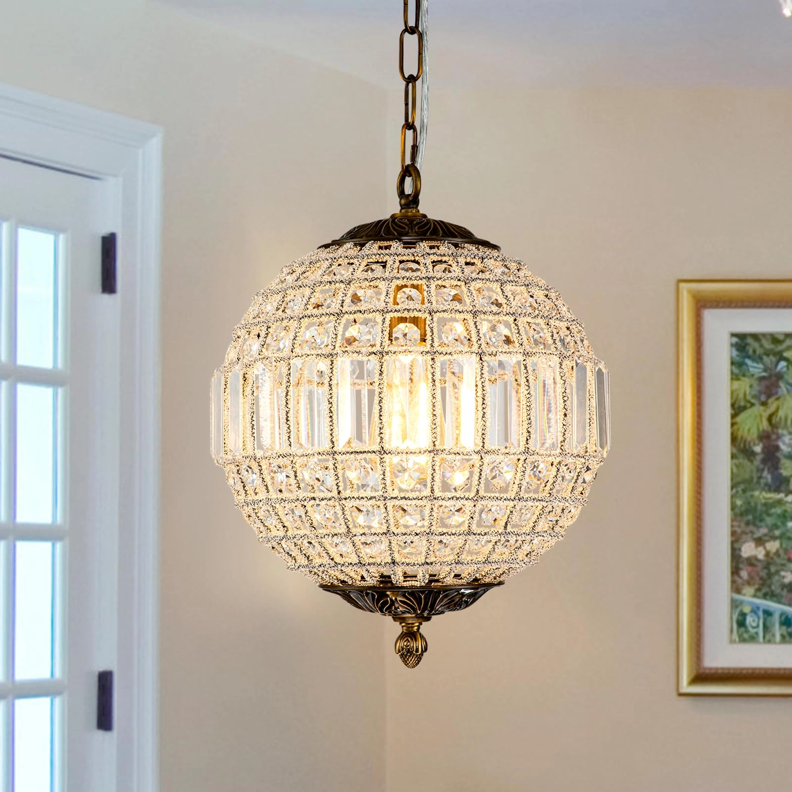HUOKU Retro Sphere Crystal Globe Chandelier
