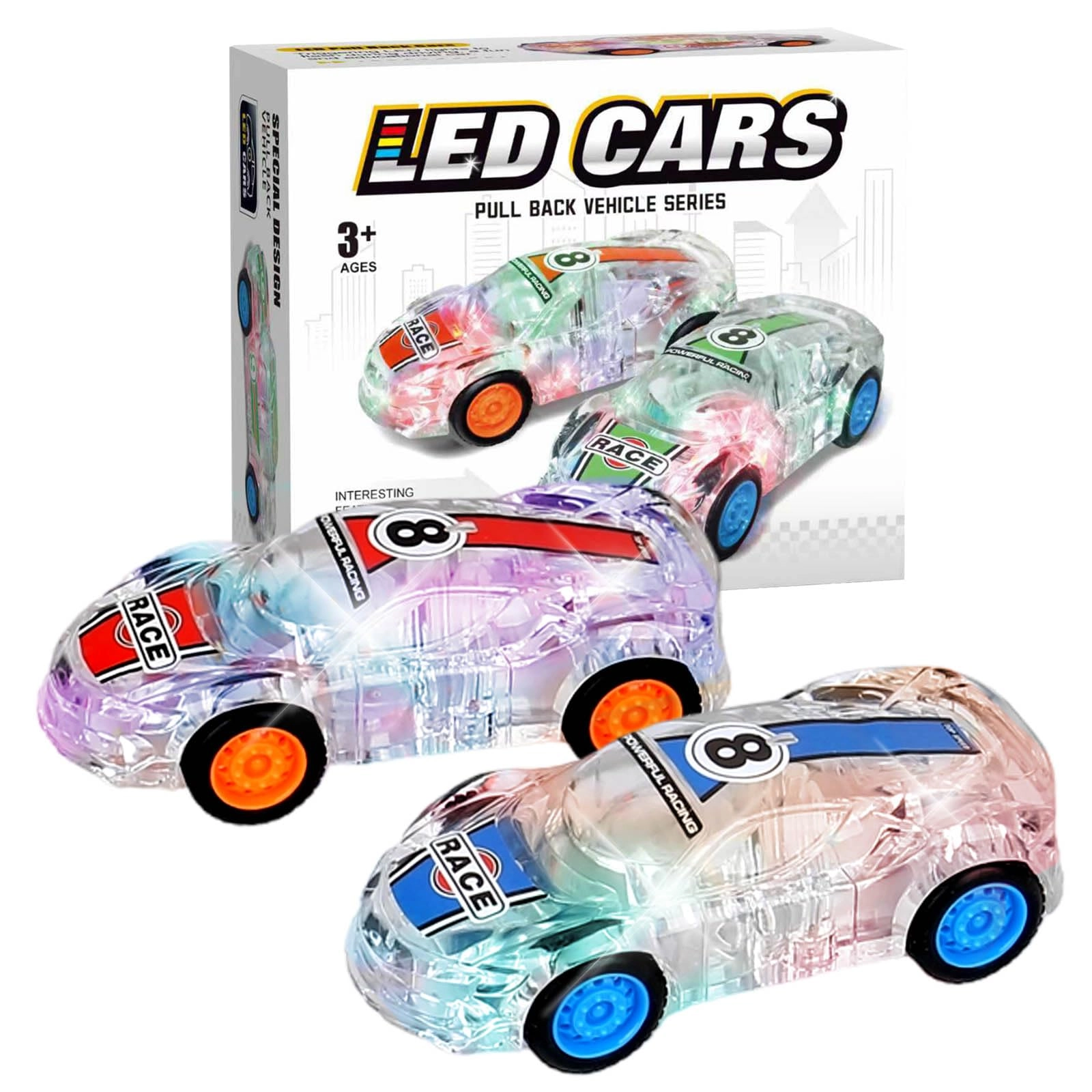 ZOHANINDL LED Light Up Pull Back Car - 2 pcs