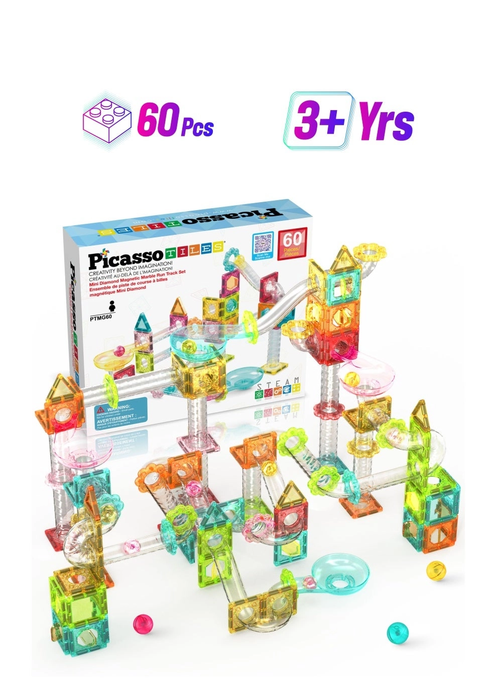 Magnetic Mini Diamond Marble Run Track - 60 pcs