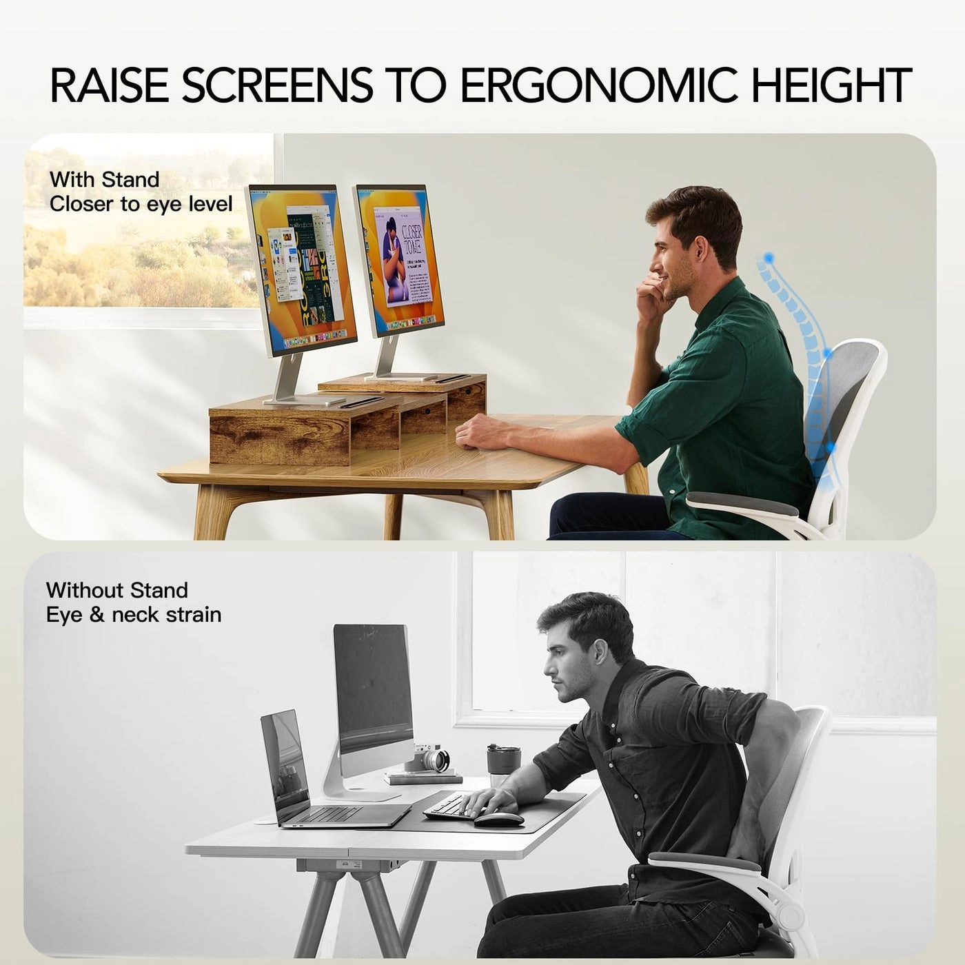 Dual Monitor Stand Riser - 2 monitors