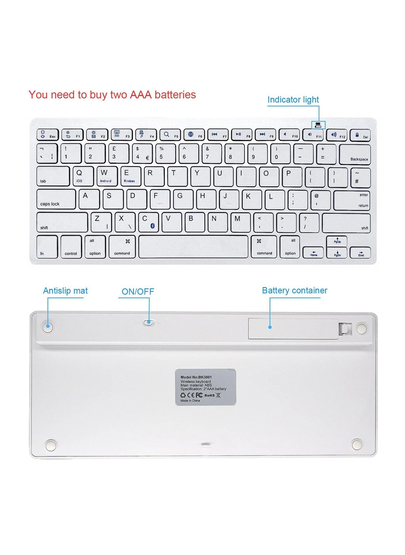Wireless Bluetooth Keyboard - Full-size Wireless