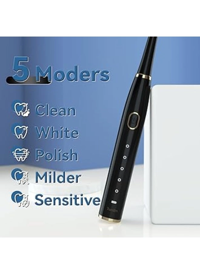 Sonic Electric Toothbrush - 8 Heads 5 Modes Midnight Black