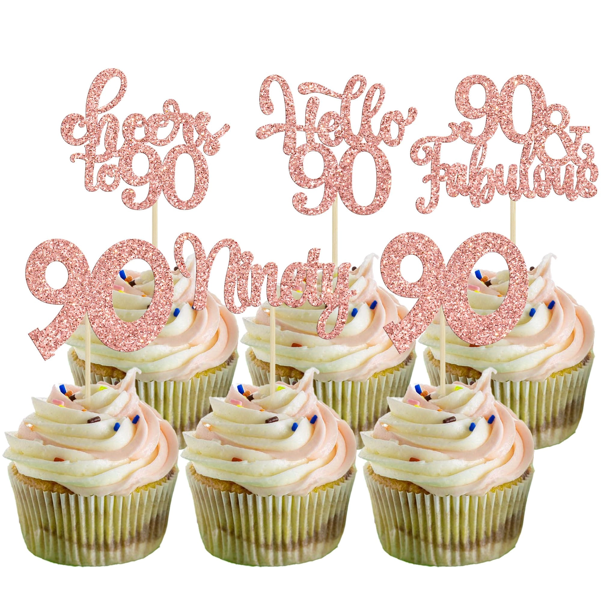 gyufise Happy 90th Birthday Cupcake Toppers - 30.0 count Birthday