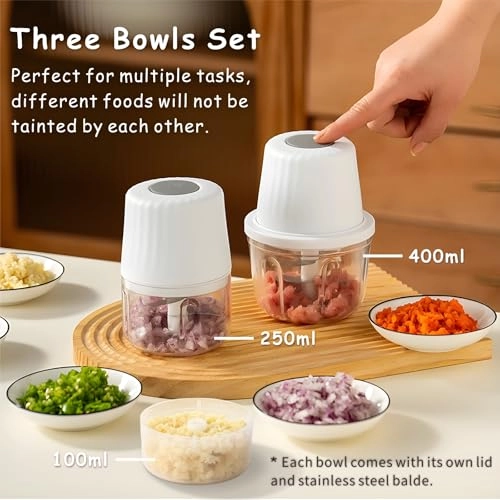 Mini Food Processor - 400ml+250ml+100ml USB Rechargeable