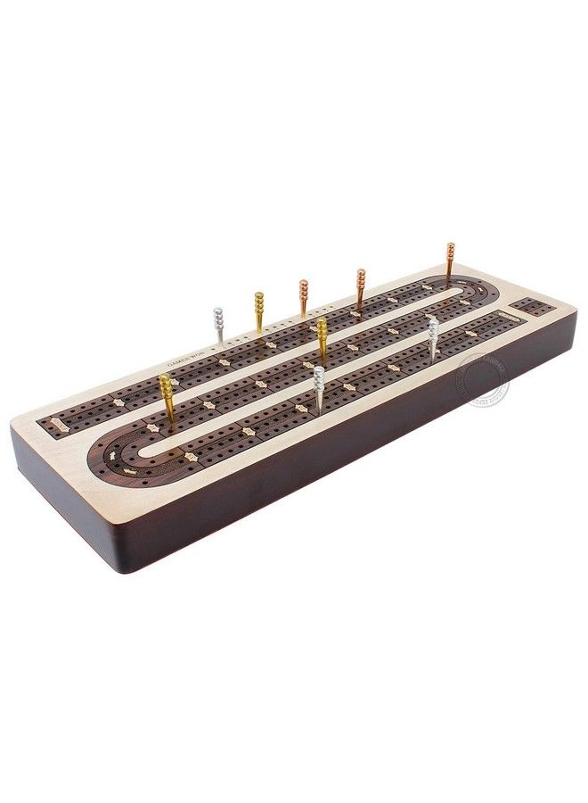 3 Track Continuous Cribbage Board - Inlaid Rosewood Maple Wood Storage Drawer