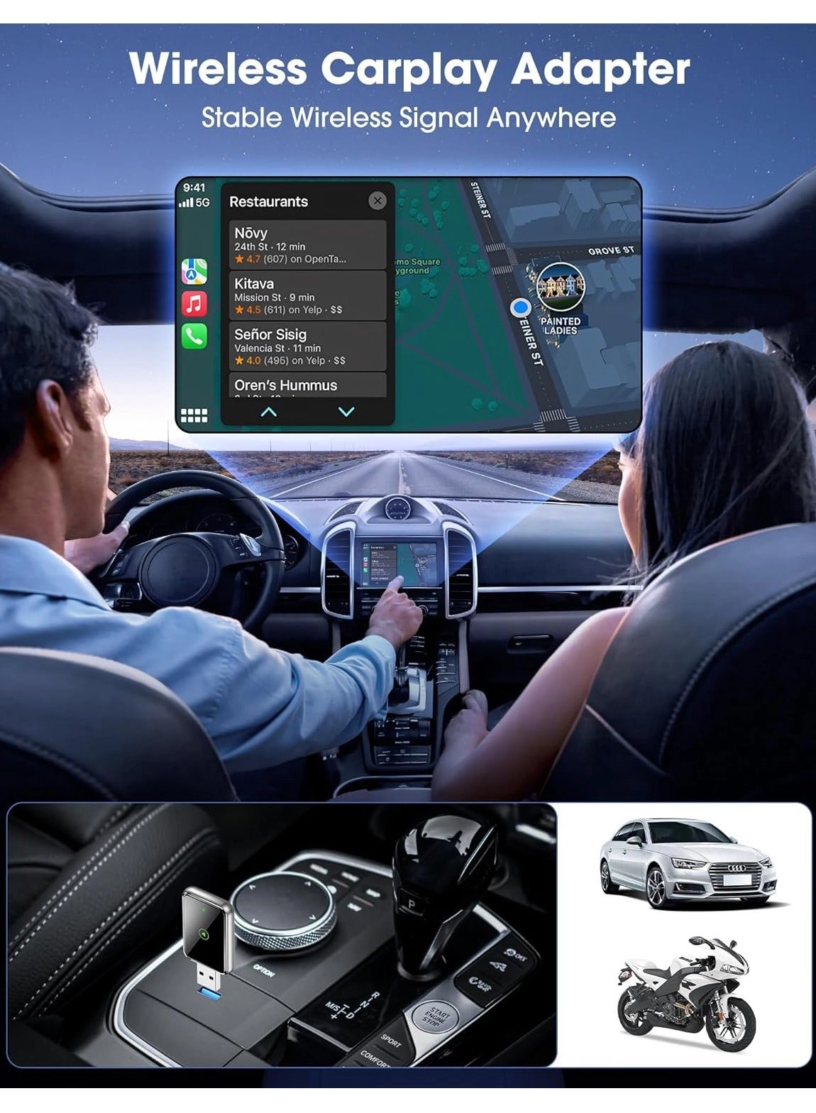 Wireless CarPlay Adapter - iPhone Bluetooth 5.3 USB/Type-C