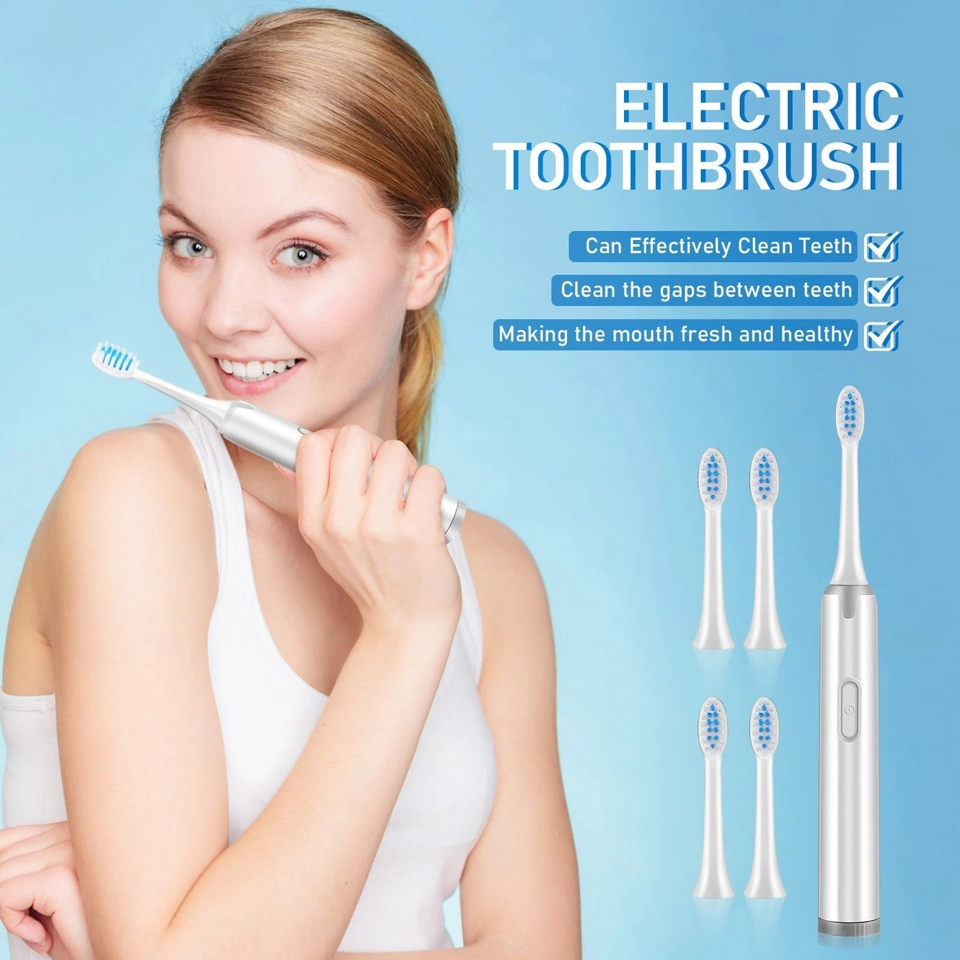 Electric Toothbrush - Vibrating Soft Bristle 5 Replacement Heads