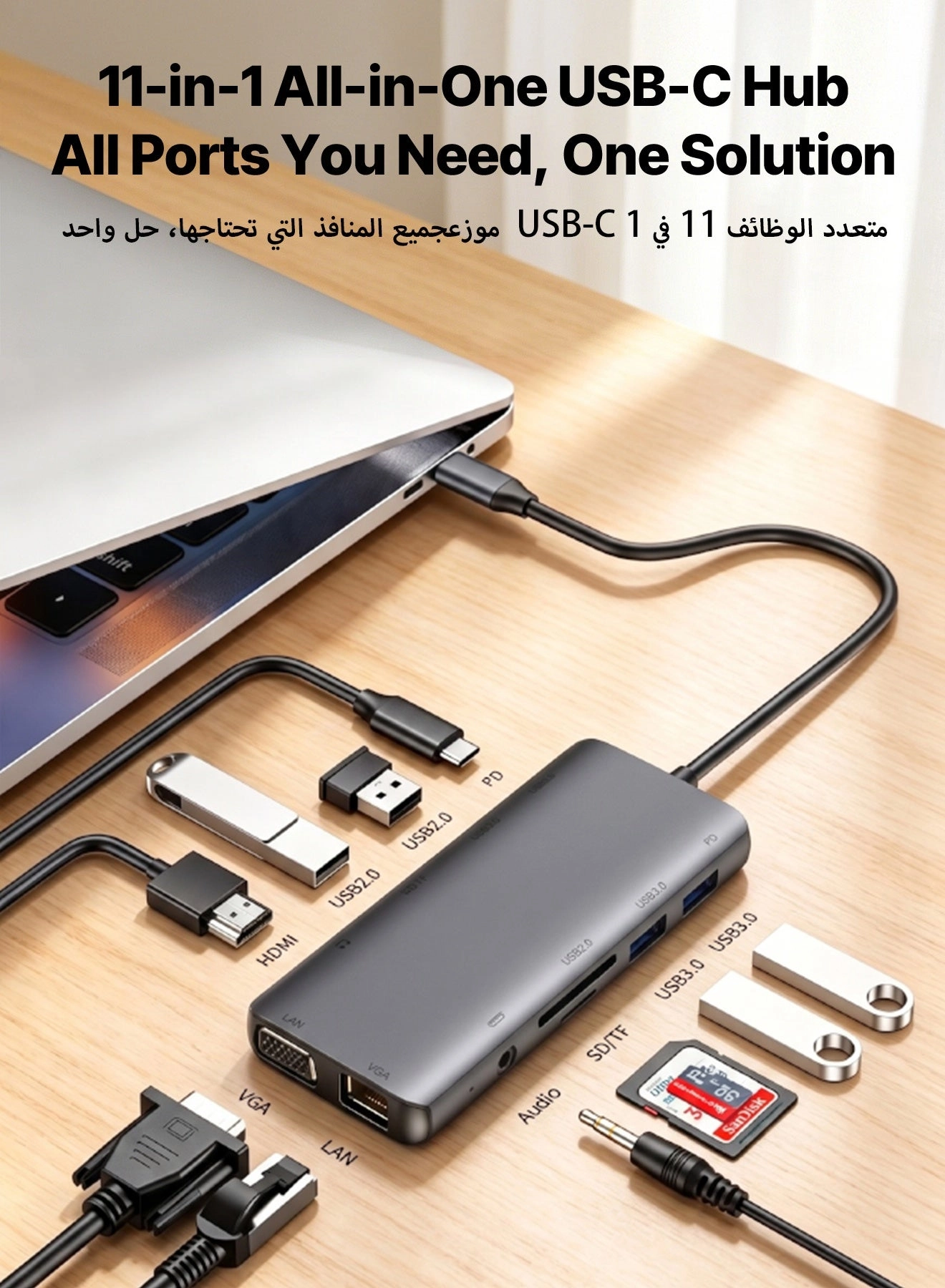 USB C Hub - 11-in-1 Dual HDMI VGA