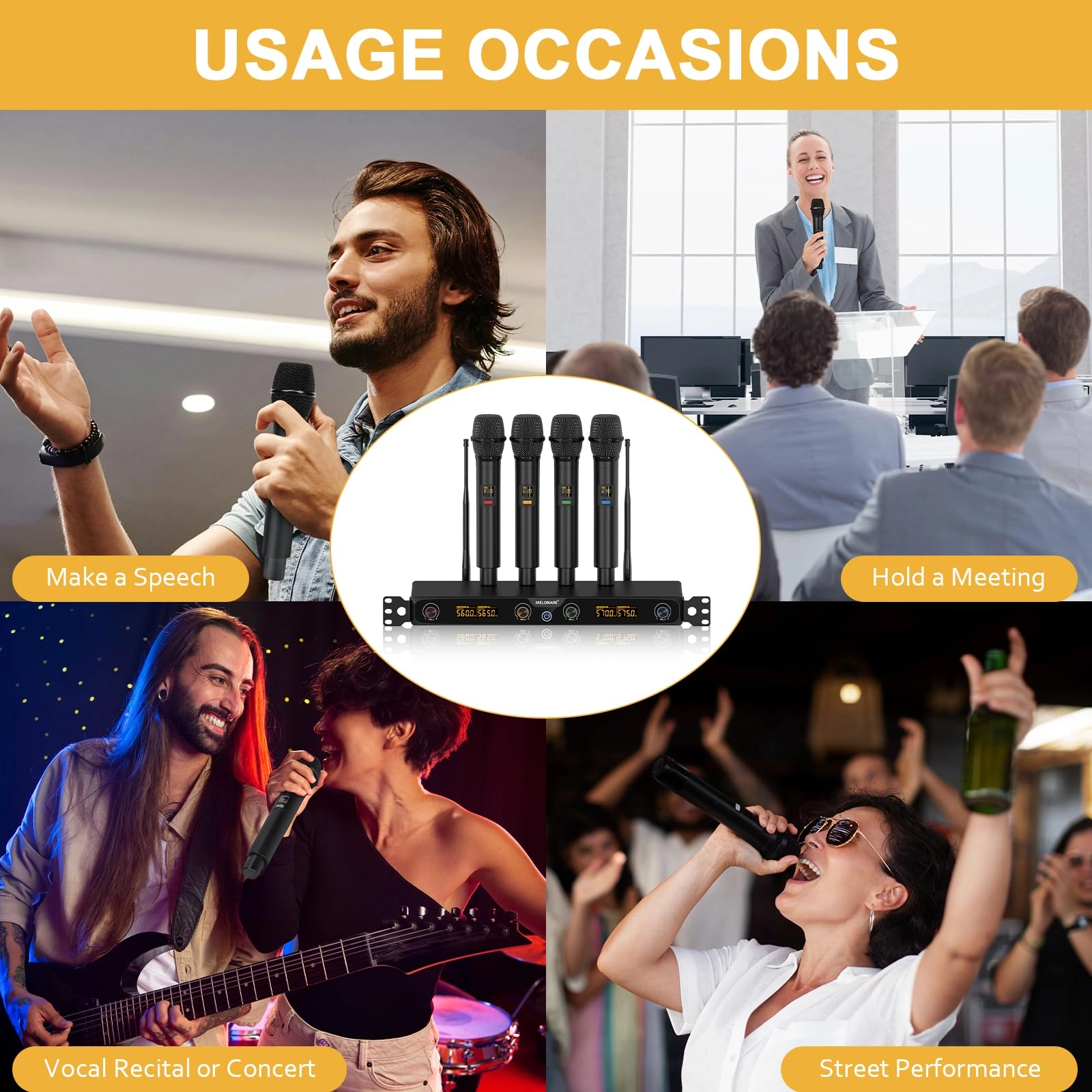 4-Channel Wireless Microphone System - 4 UHF