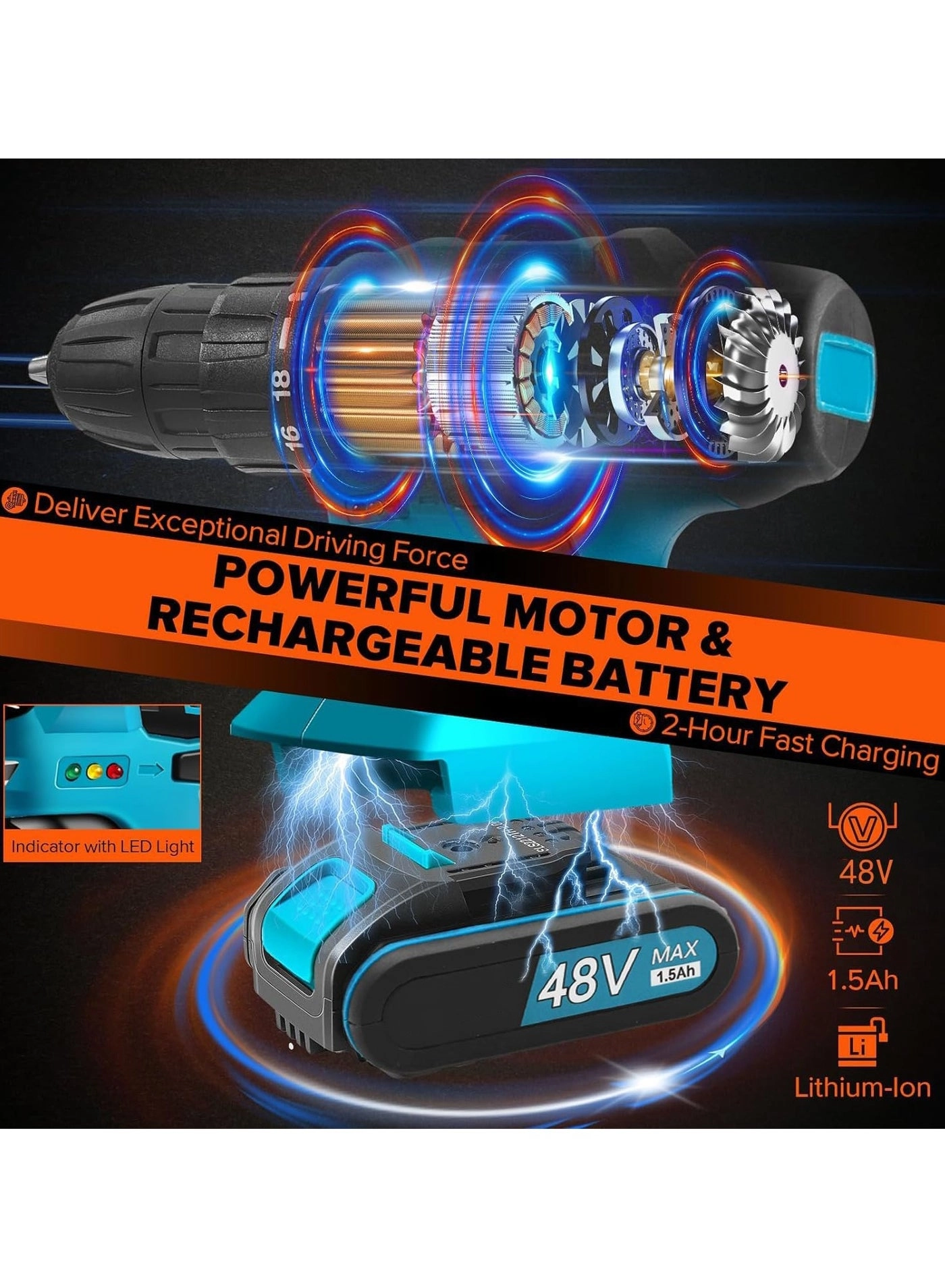 Cordless Drill - 1300mAh 48V