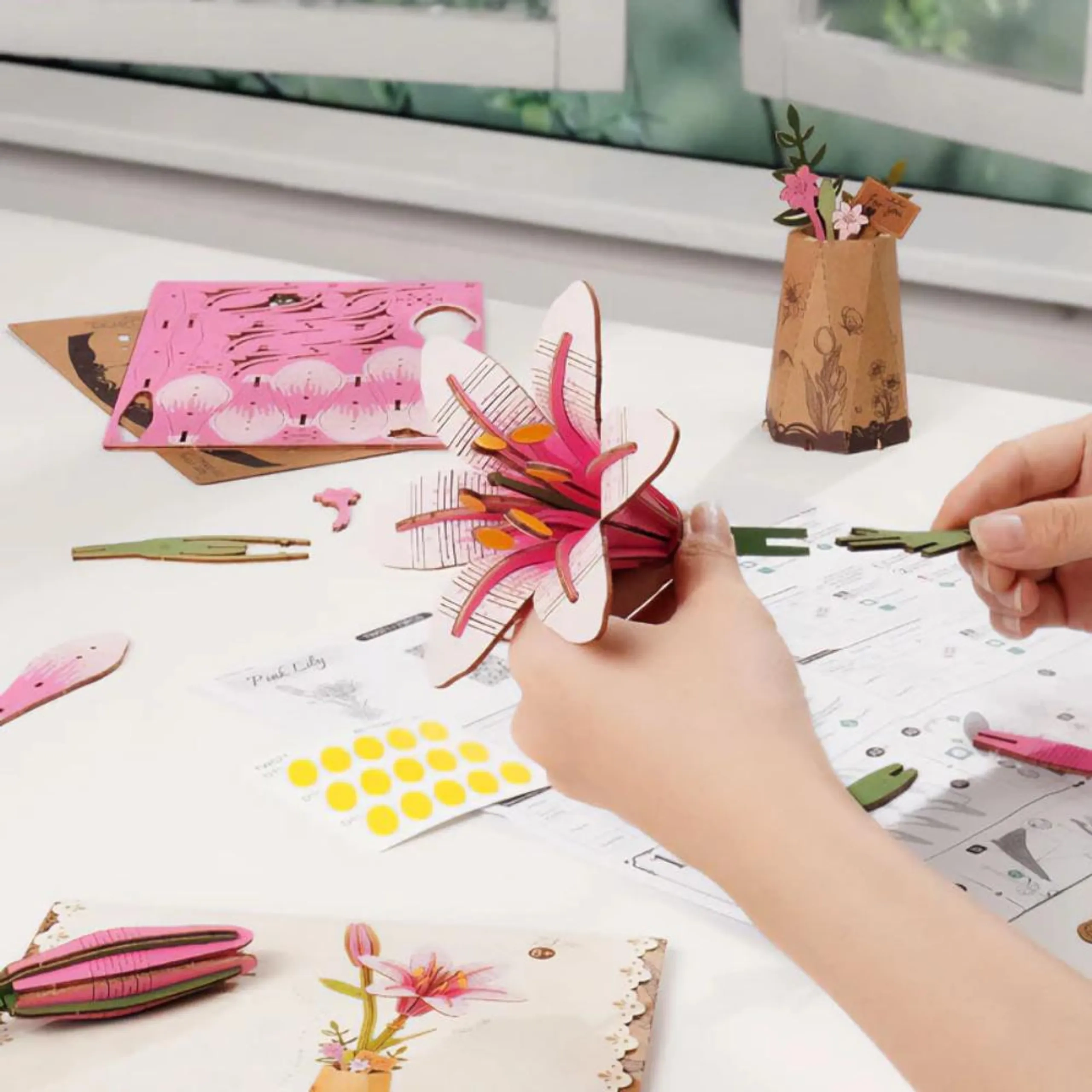 Wooden Pink Lily - 73 Pc