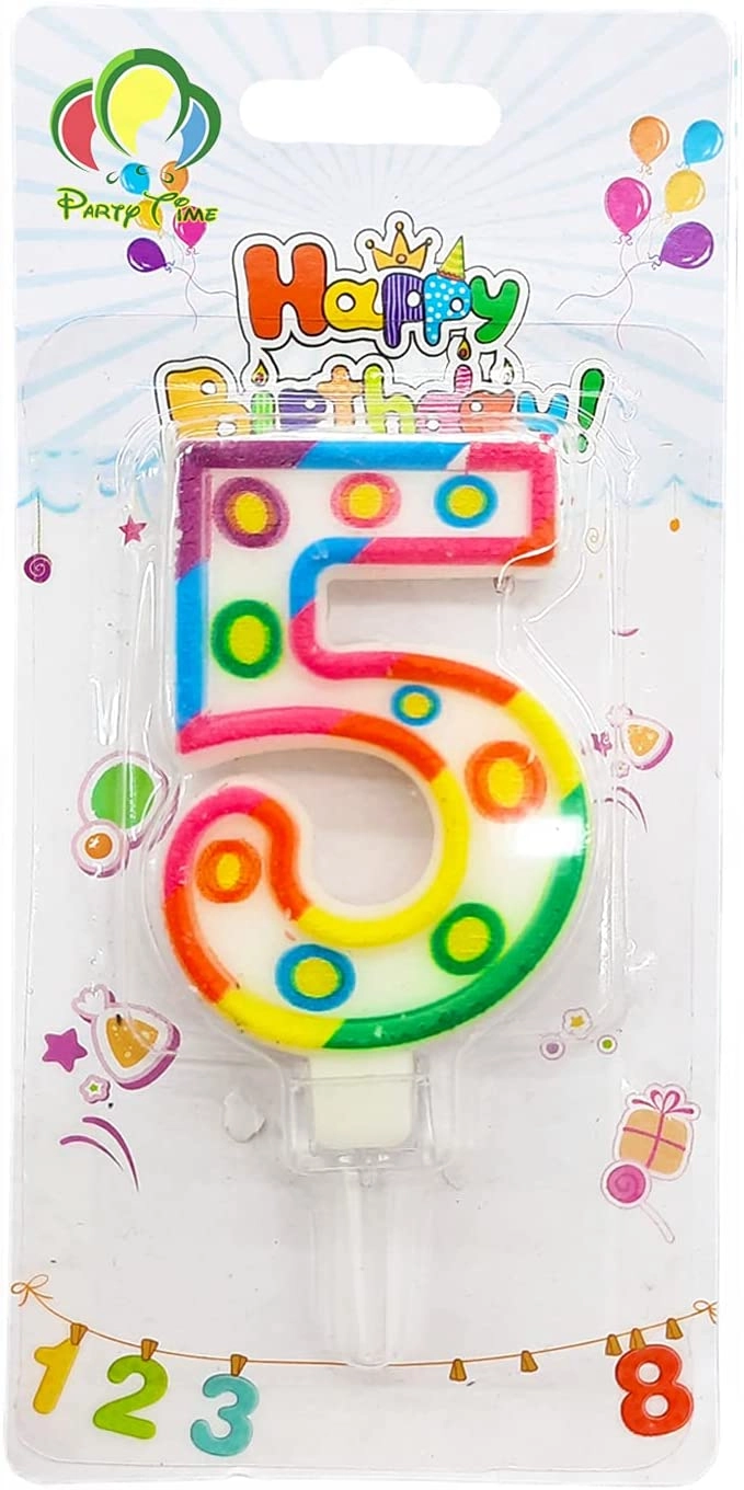 Party Time Trading LLC Colorful Polkadots Candle Number 5 - 1 piece Birthday